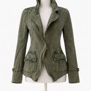 Free People Harlow Patchwork Military Blazer Jacket Olive Green Women M
